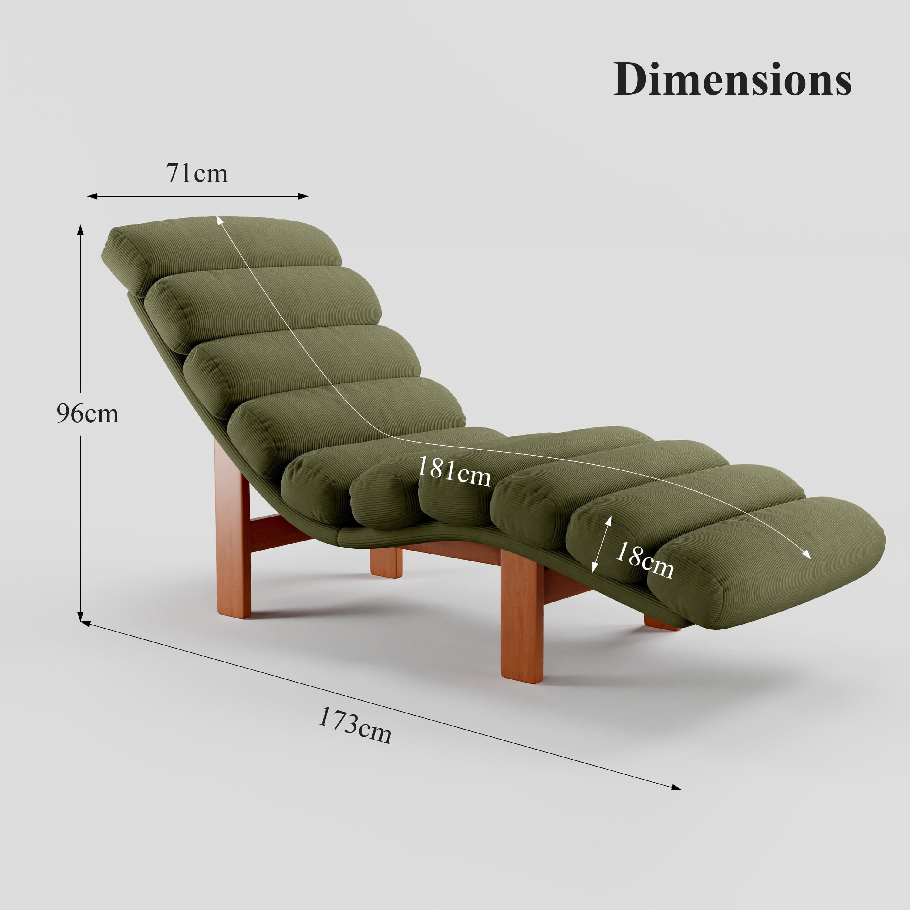 Cottonfy Modern Ergonomic Corduroy Chaise Lounge with Natural Wooden Frame