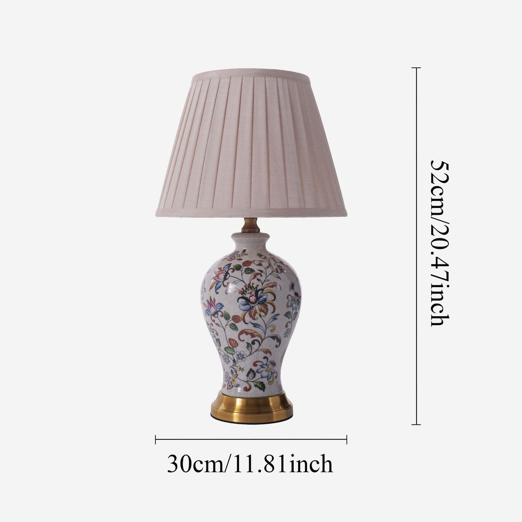 Lightsin Chinoiserie Hand-Painted Porcelain Table Lamp with Pleated Linen Shade