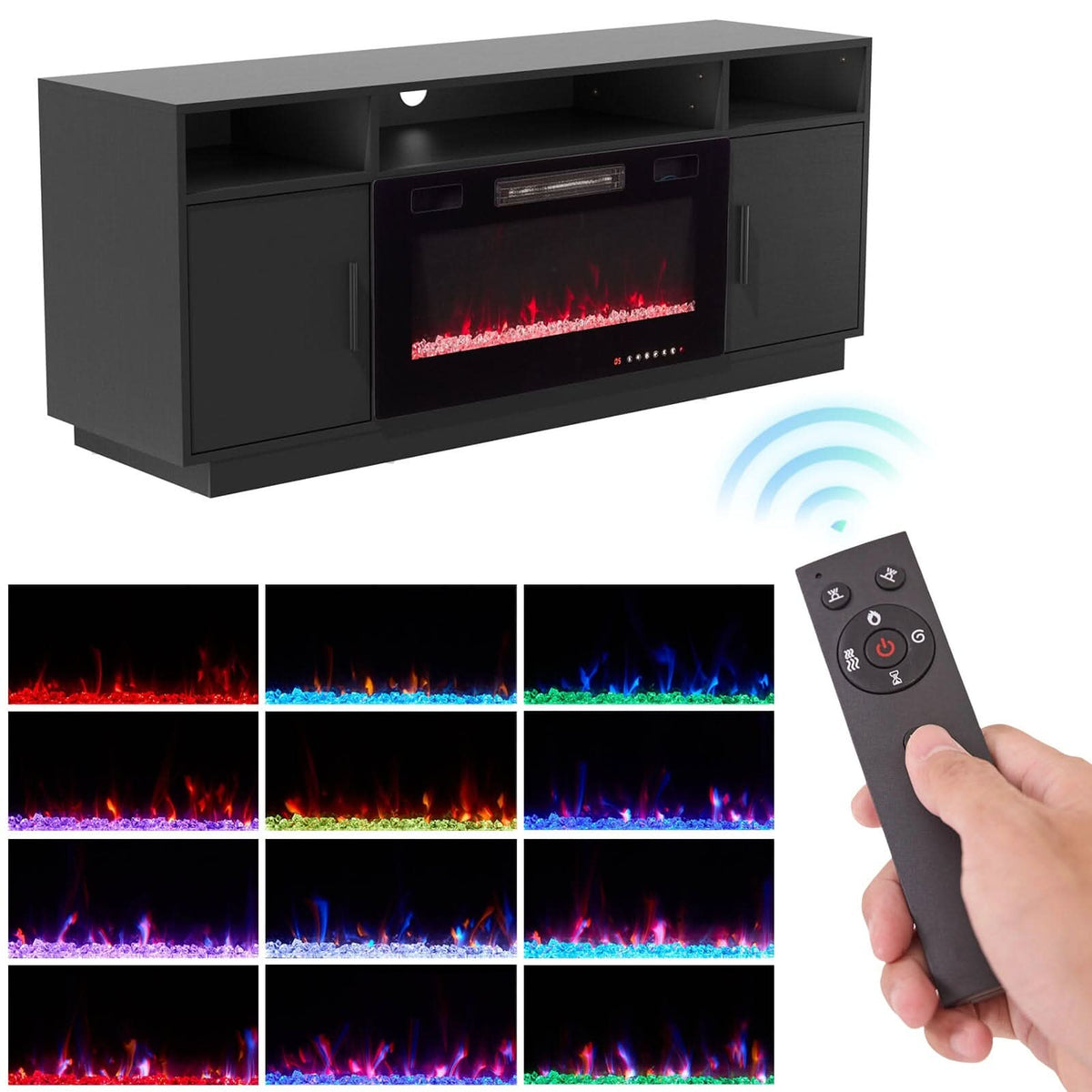 30Inch Electric Fireplace TV Stand | Large Media Cabinet with 24 Colour Options