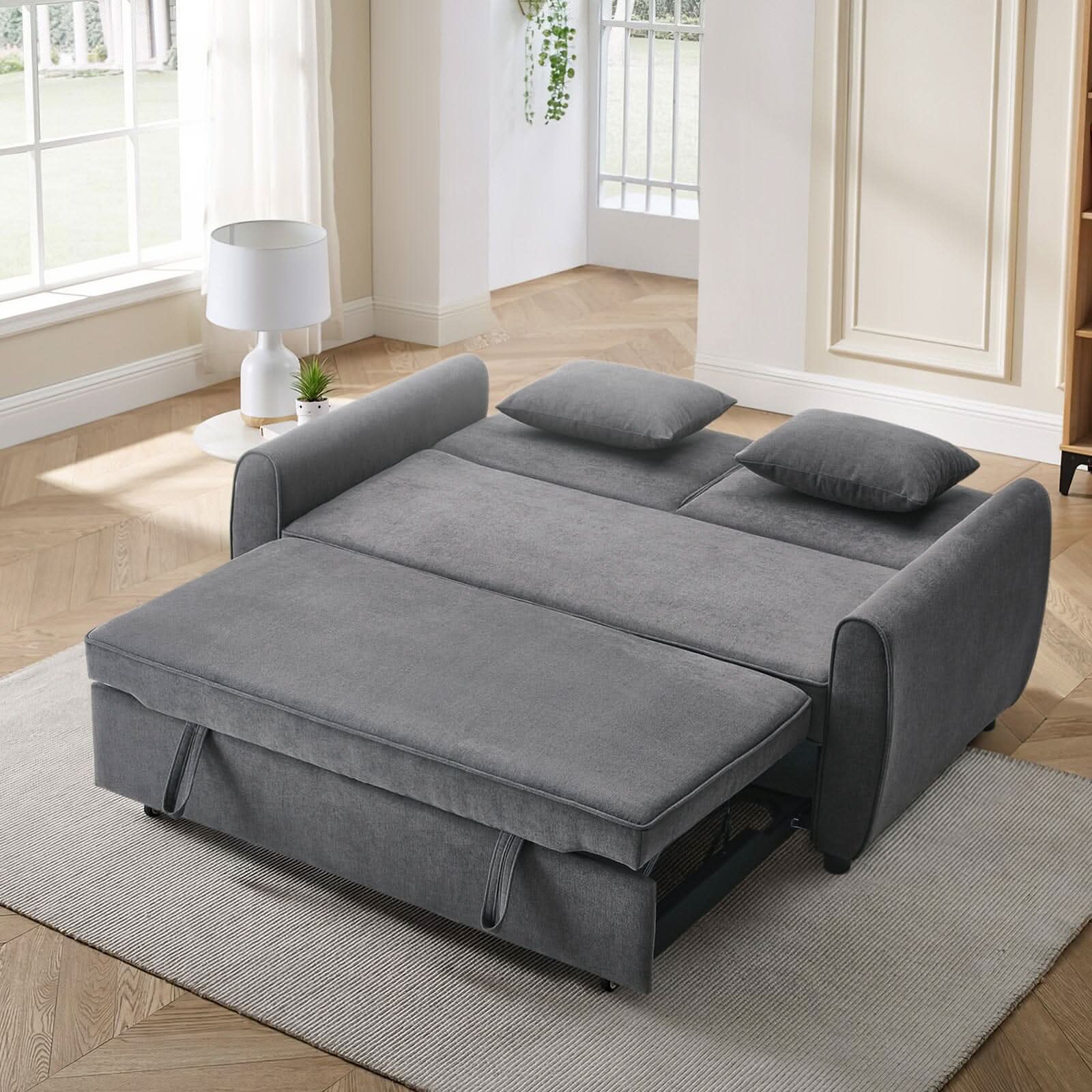 5ft Convertible Sofa Bed Grey Lounger