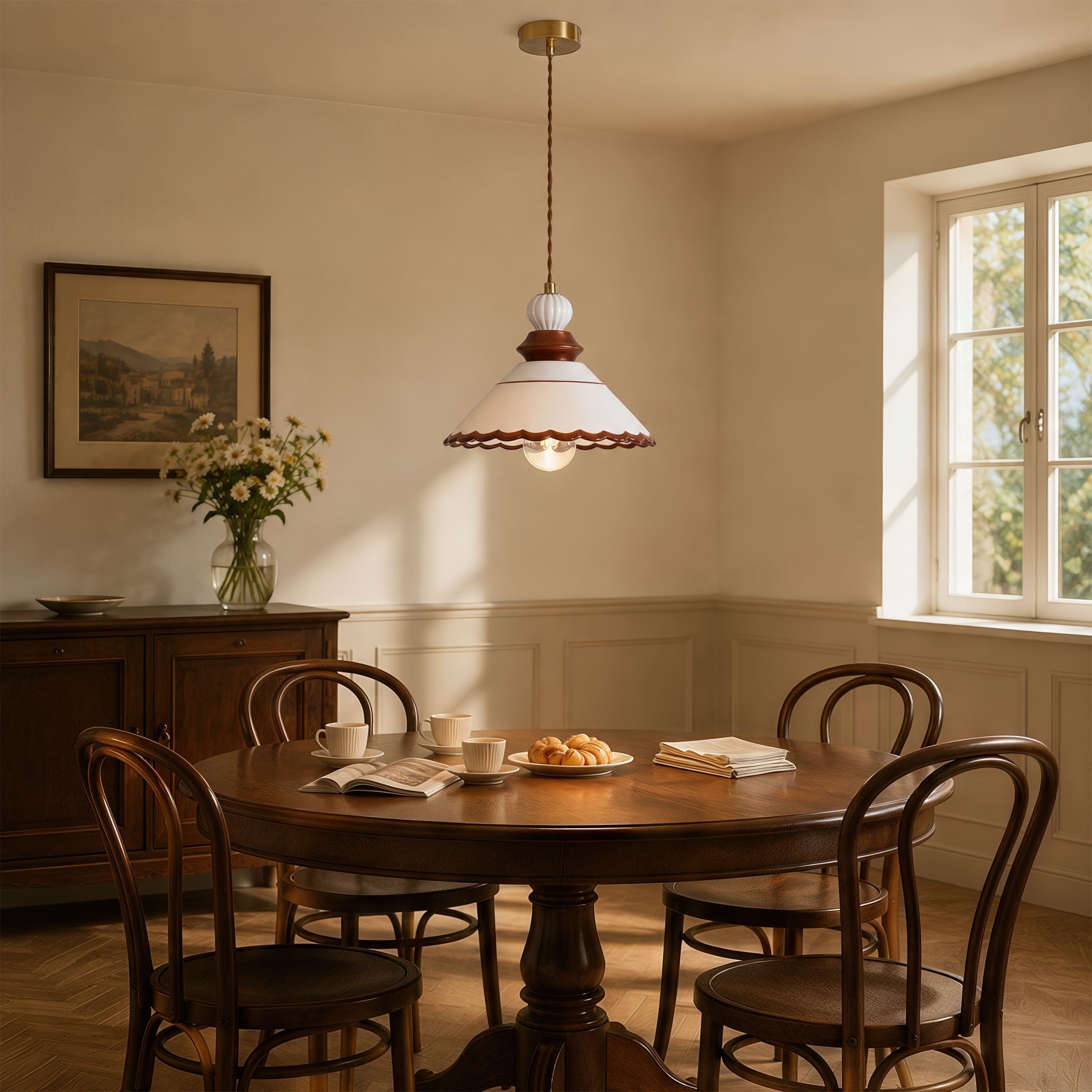 Brown Ceramic Lace Pendant Light | E27 Decorative Ceiling Lamp