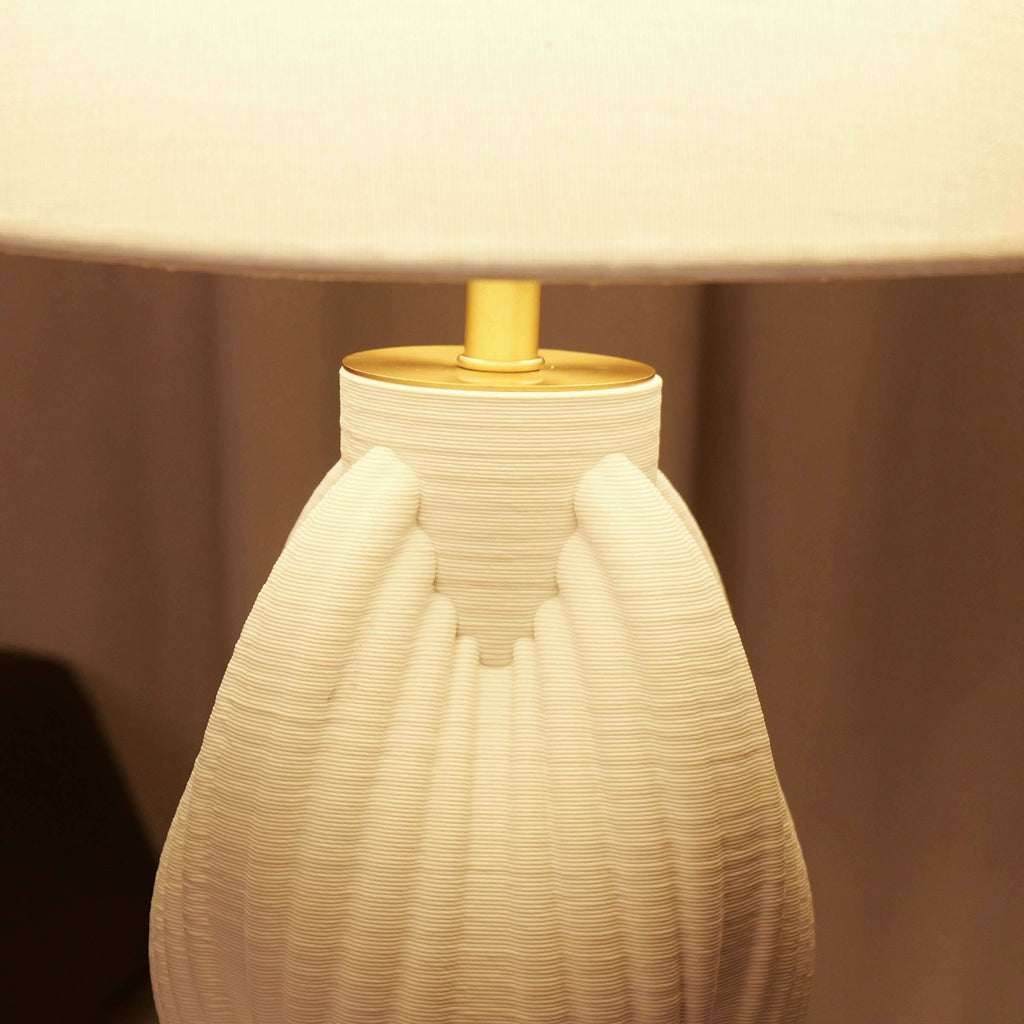 Lightsin 3D Pure White Pod Threaded Ceramic Table Lamp with Fabric Shade