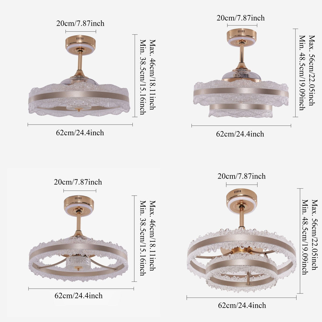 Lightsin Luxury Gold Frame LED Ceiling Fan Light with Retractable Blades