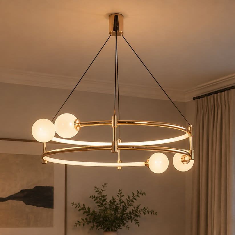 Lightsin Elegant Gold Double-Ring Halo Chandelier with Tri-Color LED Lighting