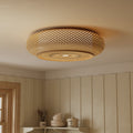 Lightsin Lutta-Japanese-Style Bamboo Rattan Pendant & Ceiling Light – Flat Flush Mount or Hanging Fixture for Bedroom, Living Room & More
