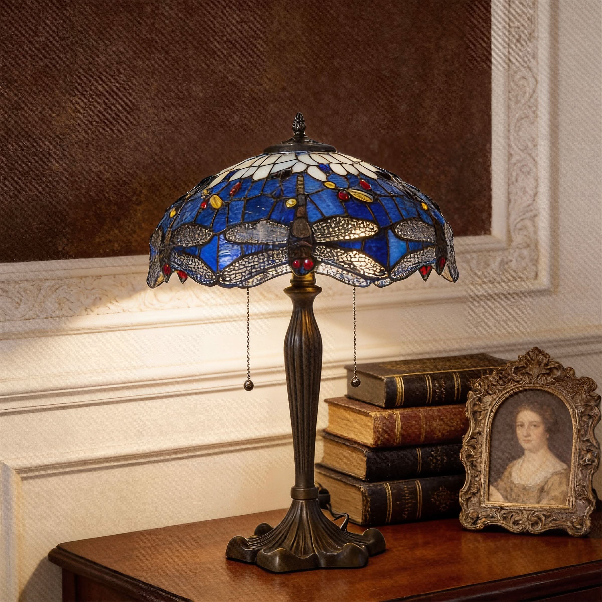 Lightin Tiffany Table Lamp | Handcrafted Stained Glass Dragonfly Series
