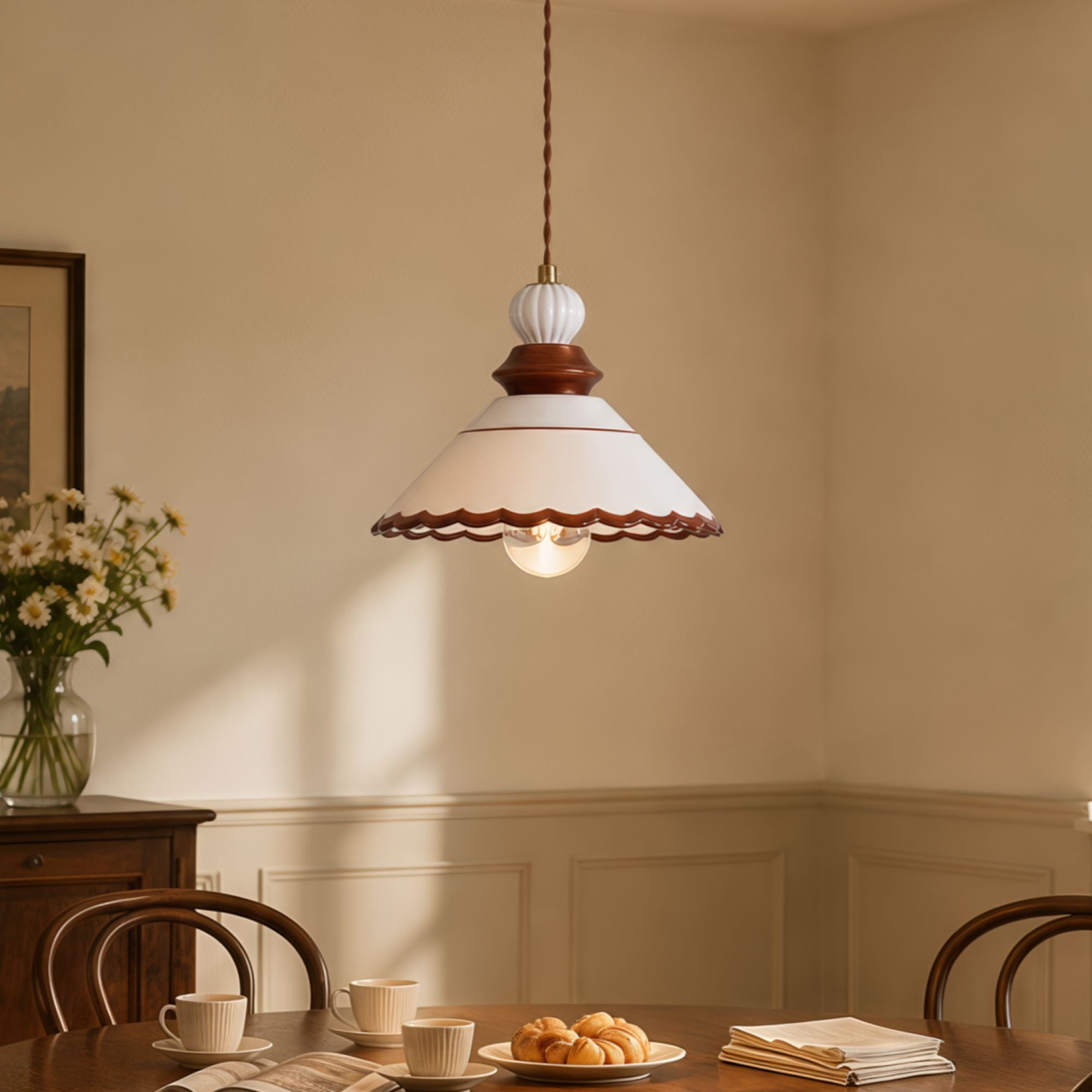 Brown Ceramic Lace Pendant Light | E27 Decorative Ceiling Lamp
