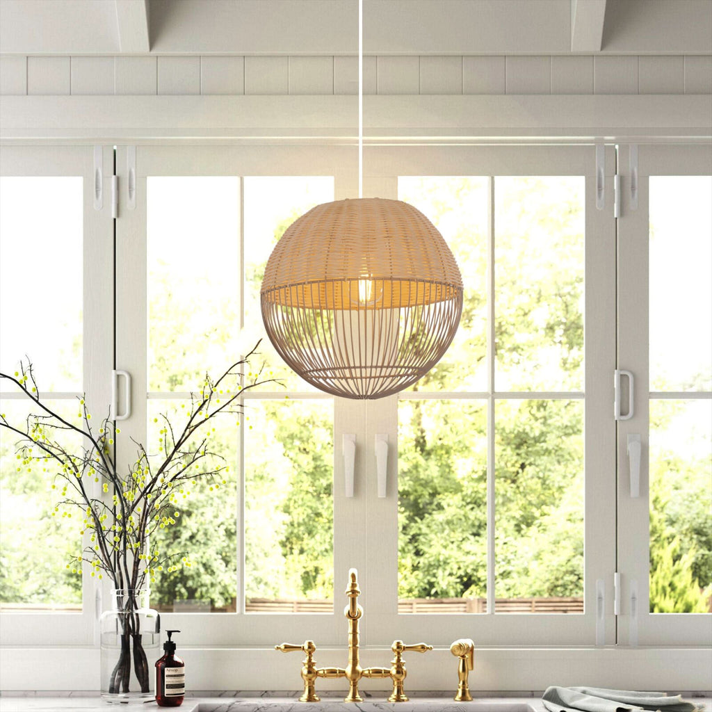Glyph-Lightsin Chic Rattan and Metal Pendant Light for Kitchen