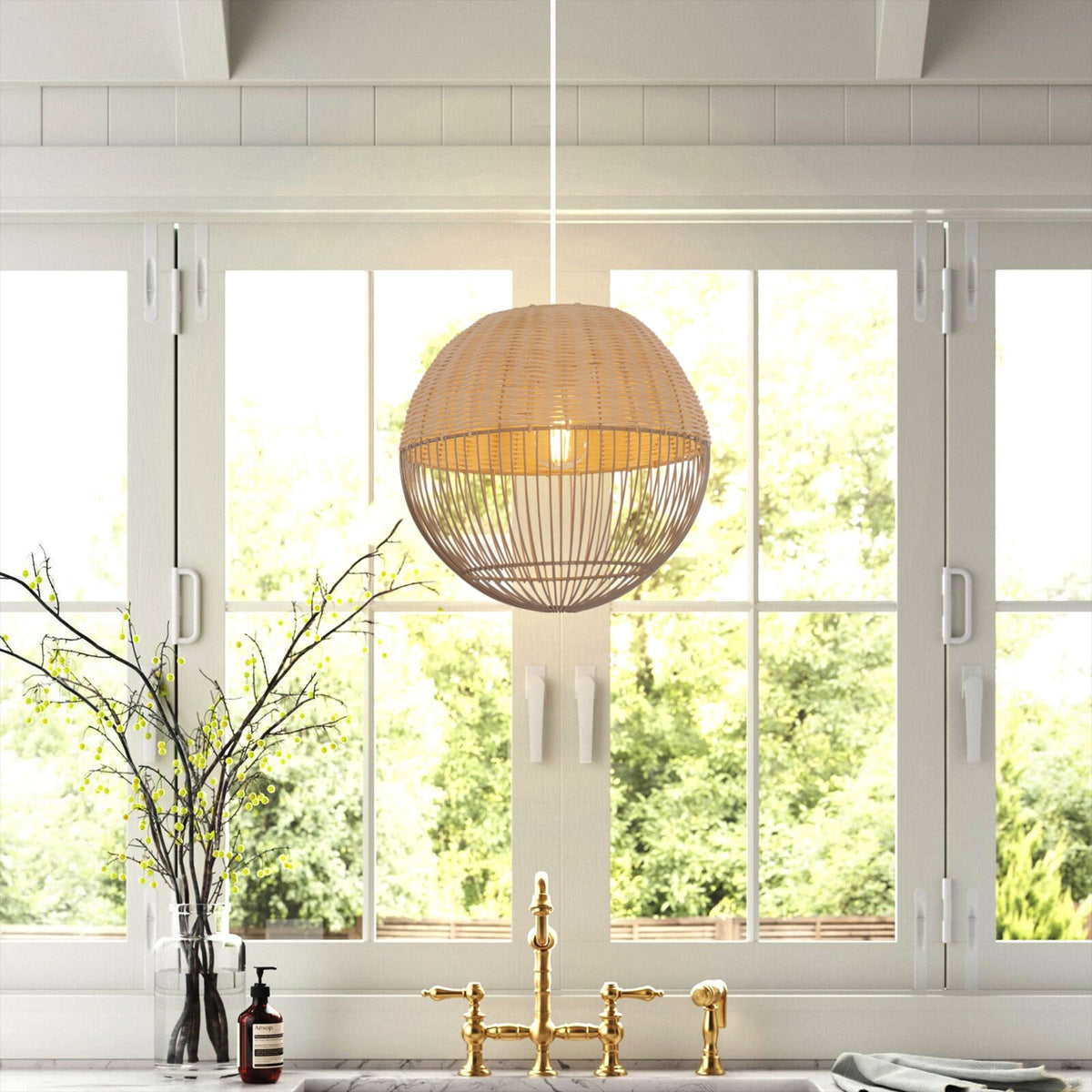 Glyph-Lightsin Chic Rattan and Metal Pendant Light for Kitchen