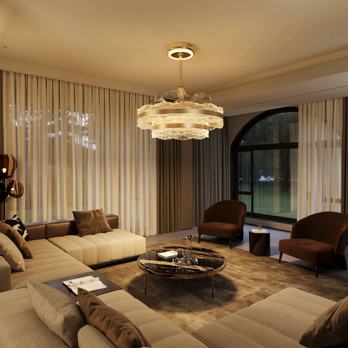 Lightsin Luxury Gold Frame LED Ceiling Fan Light with Retractable Blades