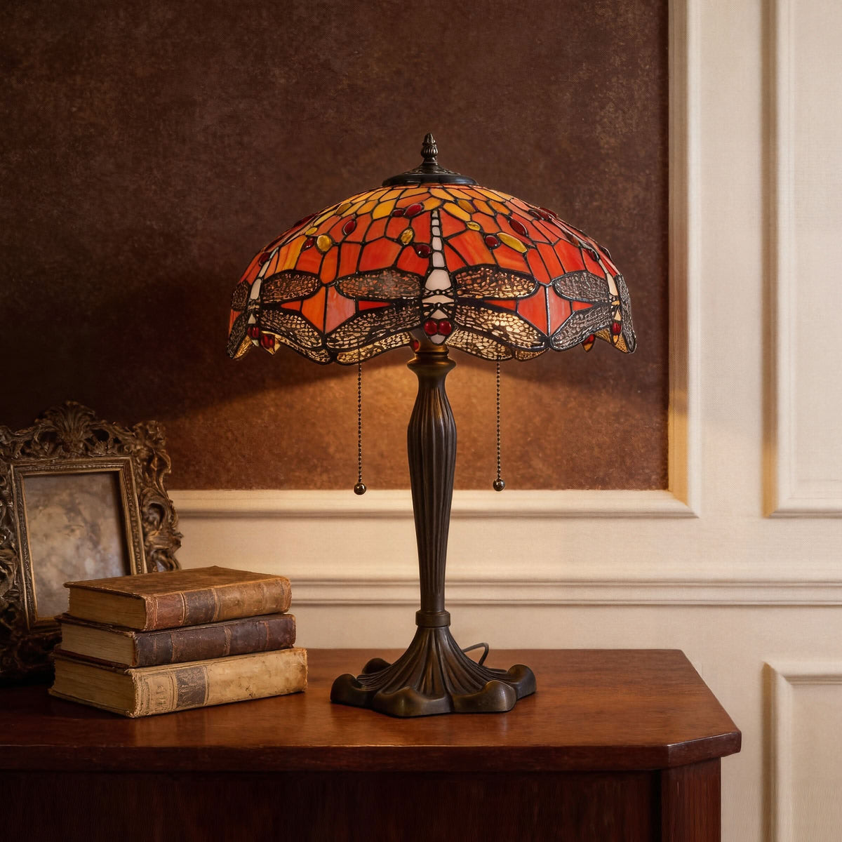 Lightin Tiffany Table Lamp | Handcrafted Stained Glass Dragonfly Series