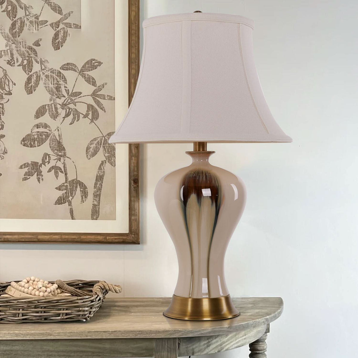 Lightsin Hand-Glazed ‘Earth & Gold’ Ceramic Table Lamp - A Unique Artisan Masterpiece
