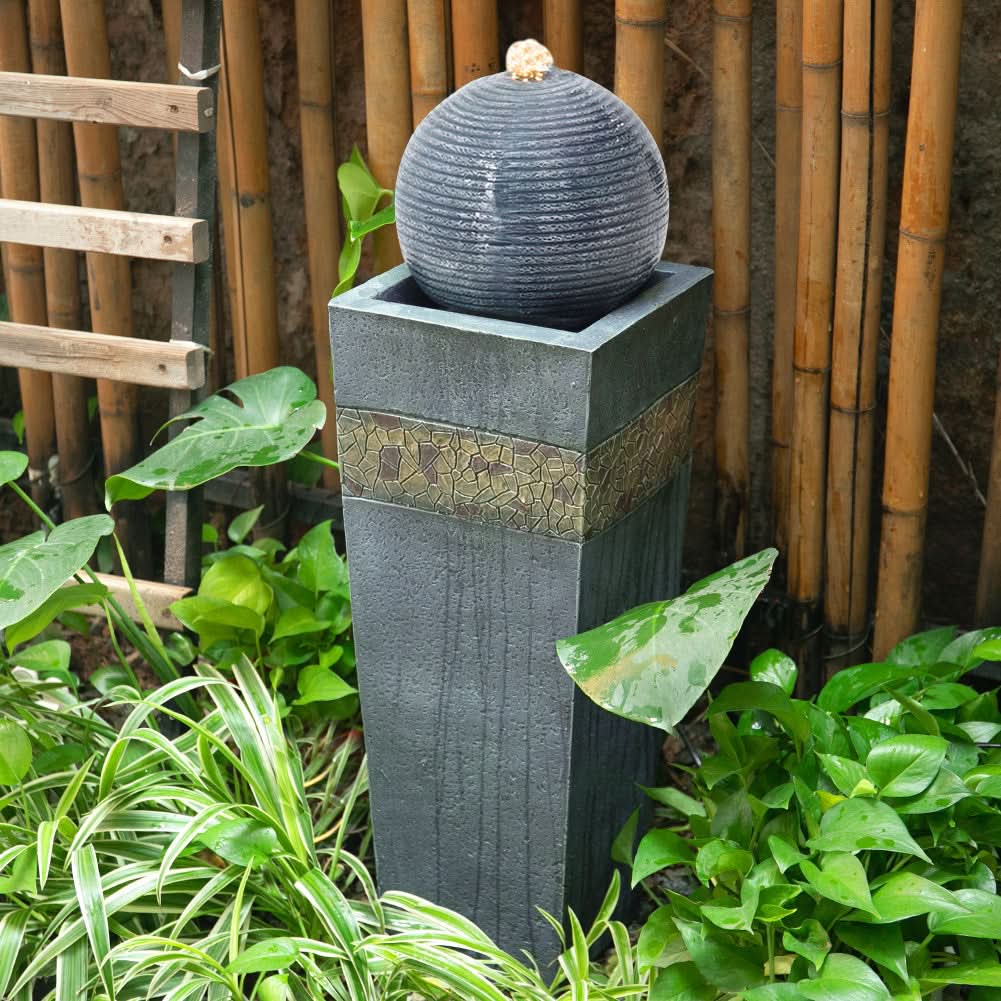 Navy Blue Electric Fountain Water Feature with LED Light