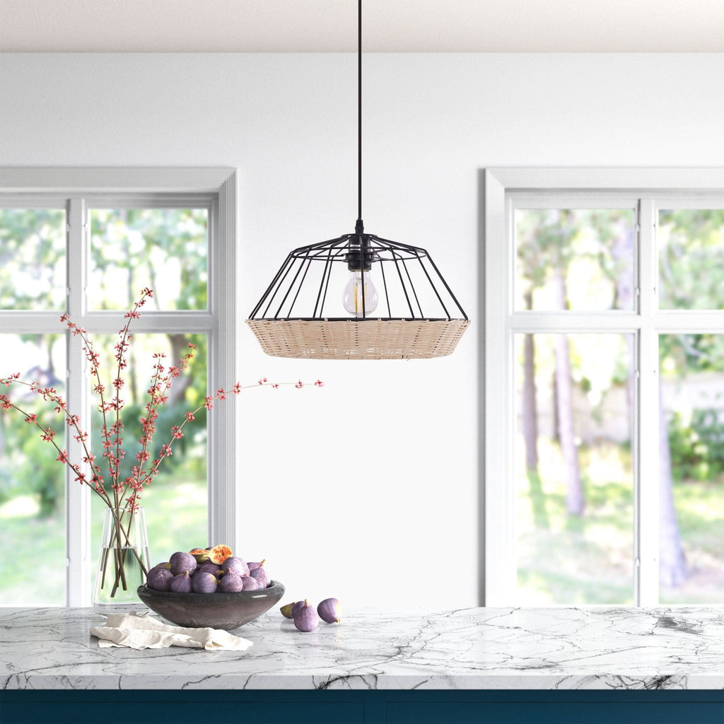 Glyph-Lightsin Rustic Iron Woven Rattan Pendant Light for Dining Room, Reading Corner & Bedroom
