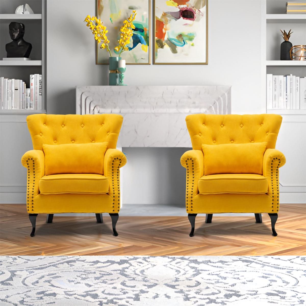 Linen Upholstery Wingback Chair With Cushion