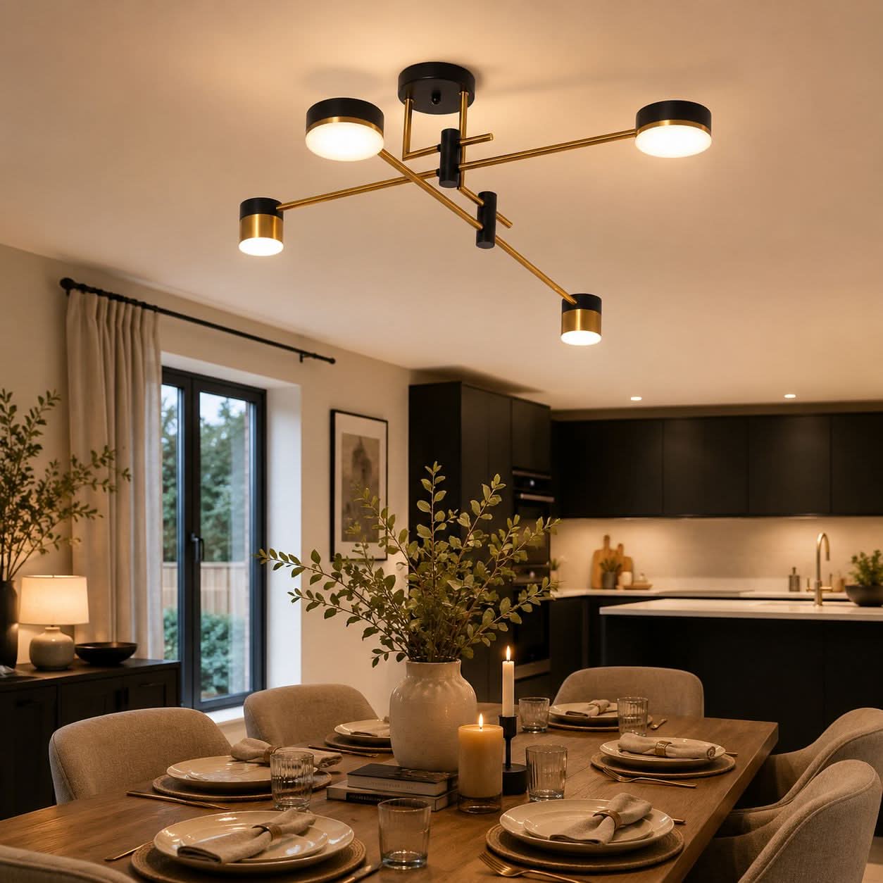 Lightsin Modern Black & Gold Metal Ceiling Light with LED Bulbs