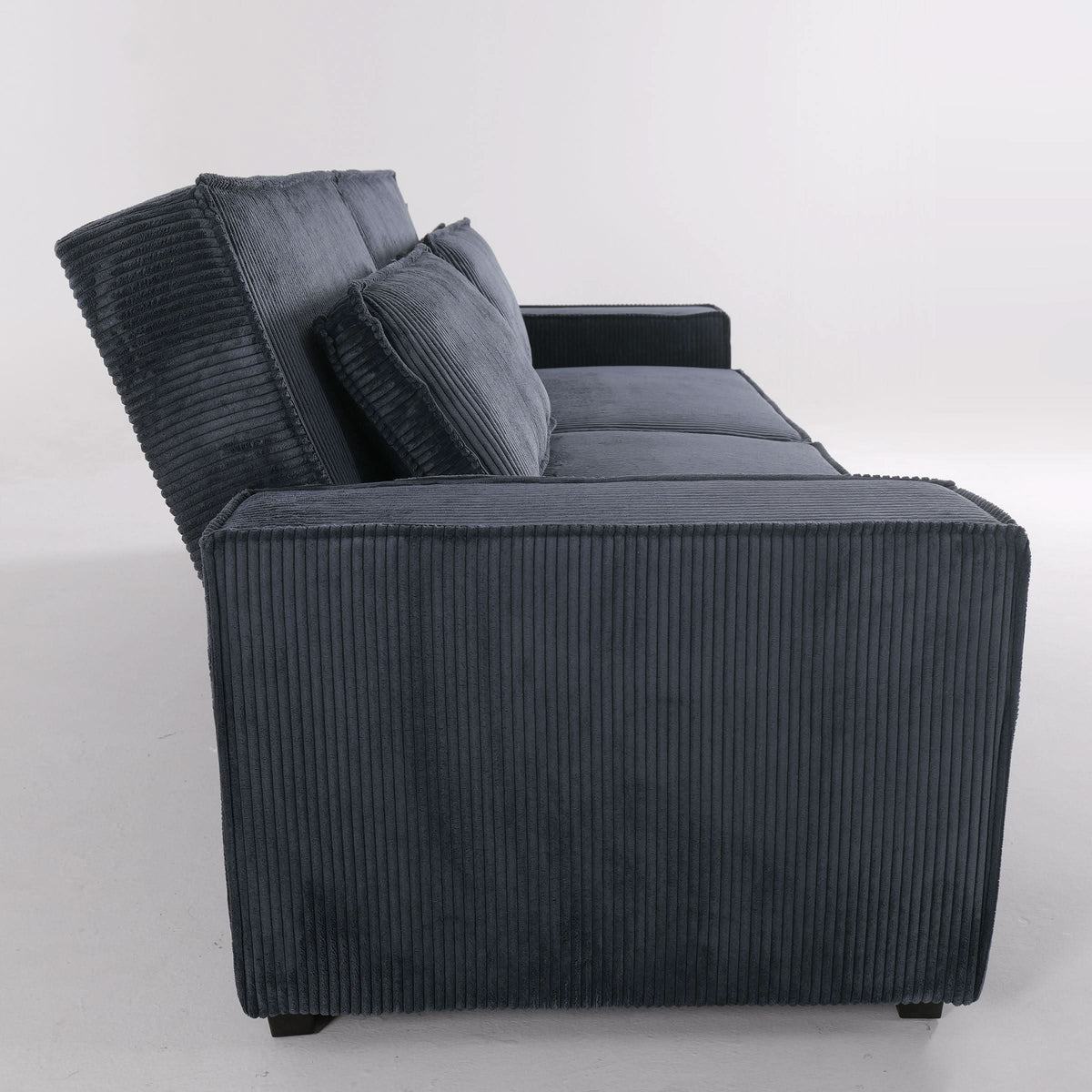 Caramel & Deep Blue Corduroy Sofa Bed with Adjustable Backrest and Spring Coil Support