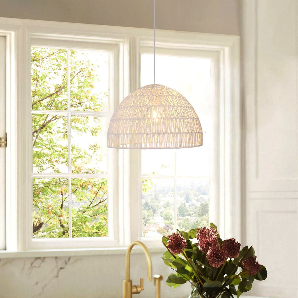 Lightsin Cella-Eco-Friendly Handwoven White Rope Ceiling Pendant Light for Bedroom, Kitchen & Living Room