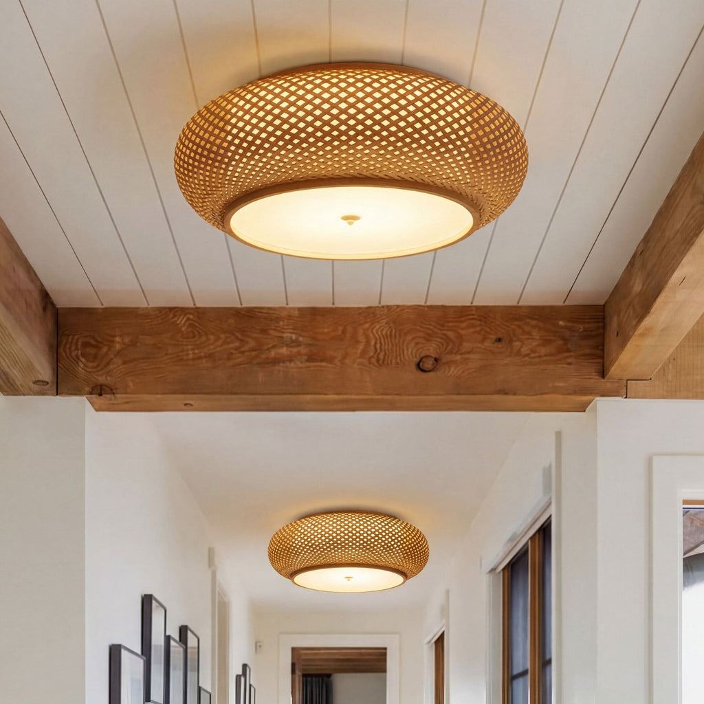 Lightsin Lutta-Handwoven Bamboo Ceiling Light – Zen-Style LED Fixture for Living Room, Bedroom & Dining Room