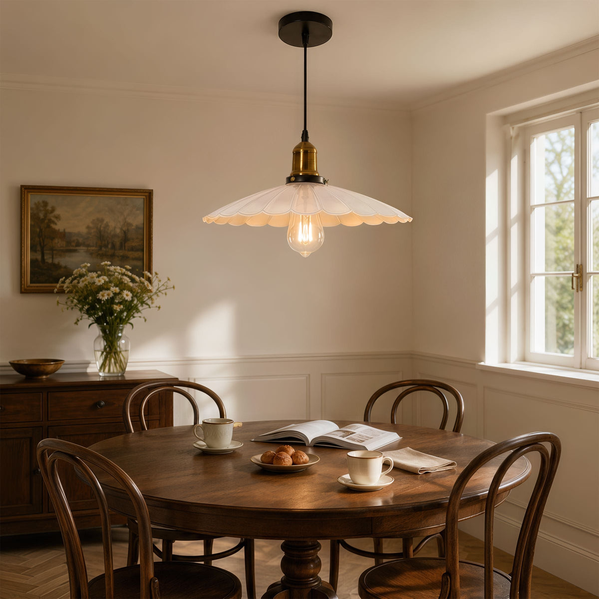 White Iron Pendant Light | Adjustable E27 Ceiling Lamp