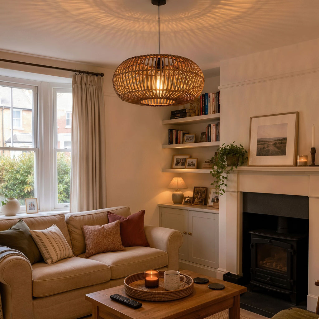 Lightsin Natural Bamboo Woven Round Pendant Light for Warm Interiors
