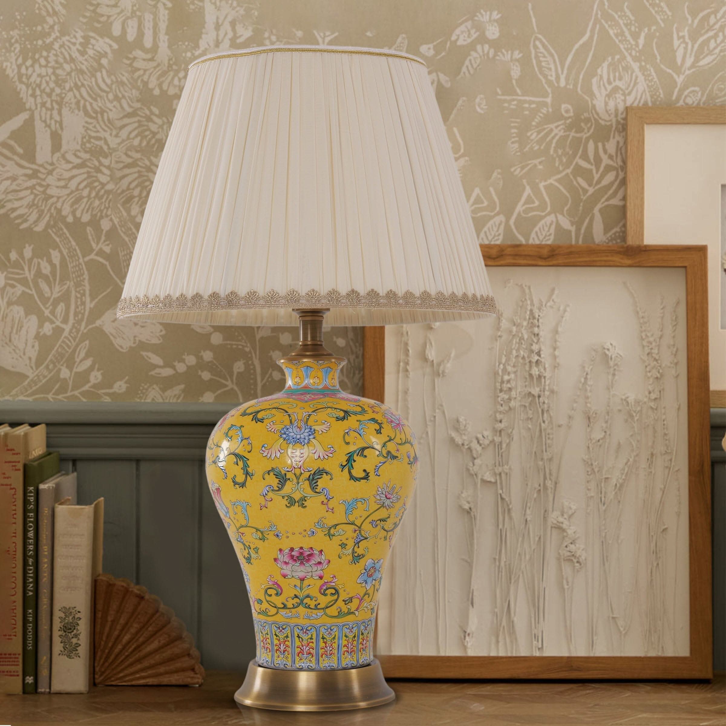 Lightsin Vibrant Ceramic Table Lamps for Living Room – Handcrafted Design with Warm Fabric Shade