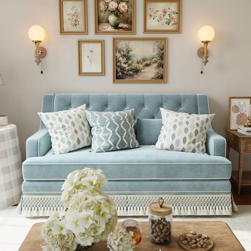 Cottonfy Fringe Skirt Sofa Velvet Linen Comfort Relaxed Living