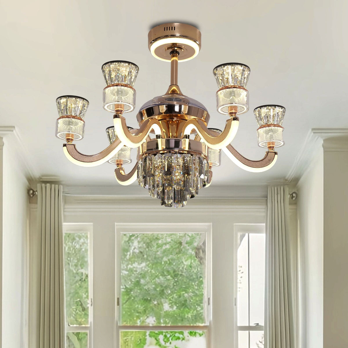 Lightsin Luxurious Palace Crystal Ceiling Fan with LED Color Changing Light