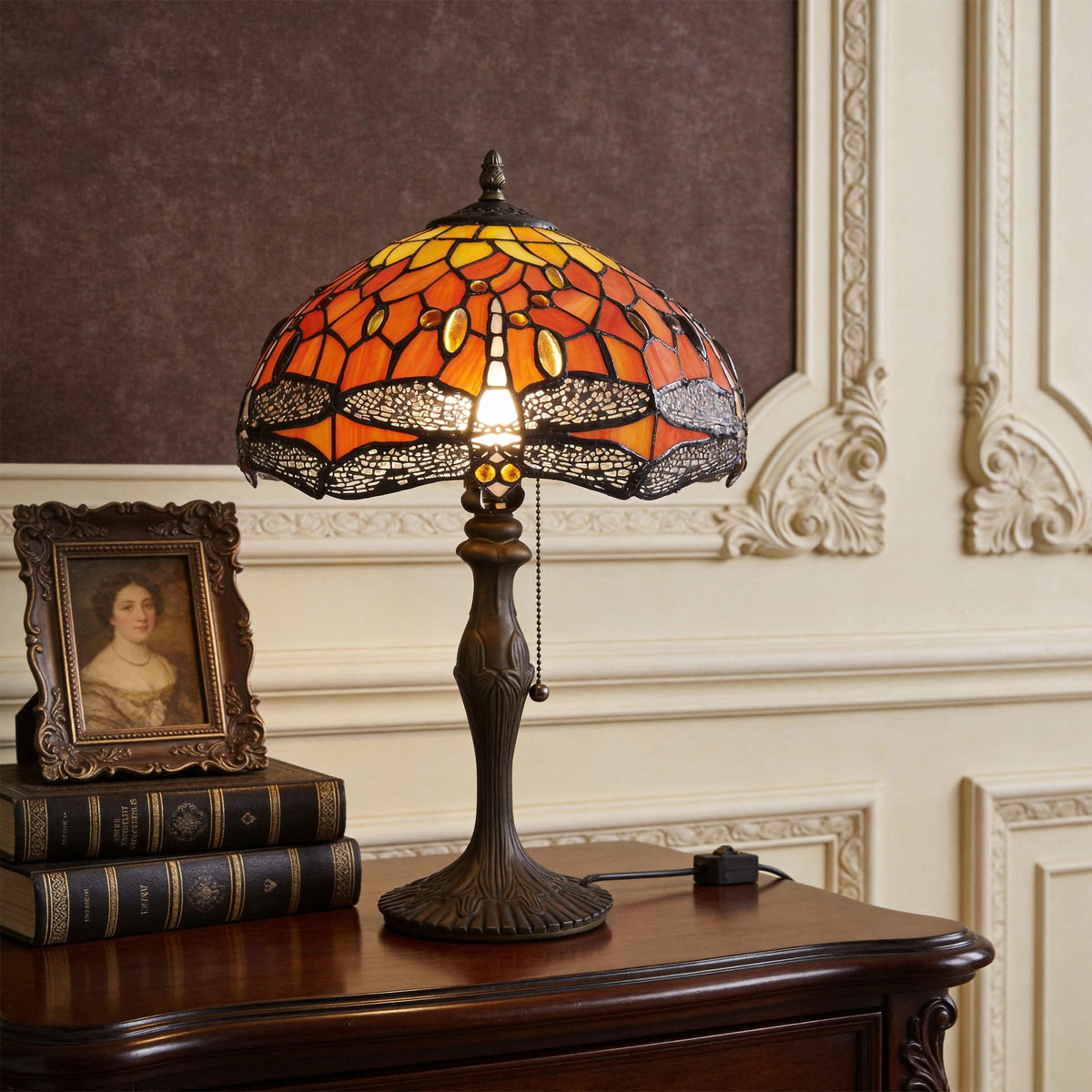 Lightin Tiffany Table Lamp | Handcrafted Stained Glass Dragonfly Series