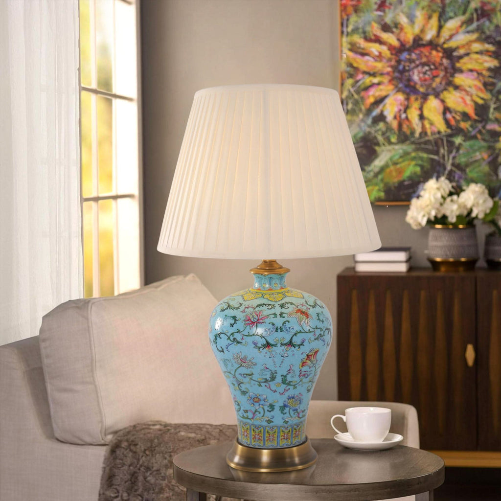 Lightsin Vibrant Ceramic Table Lamps for Living Room – Handcrafted Design with Warm Fabric Shade