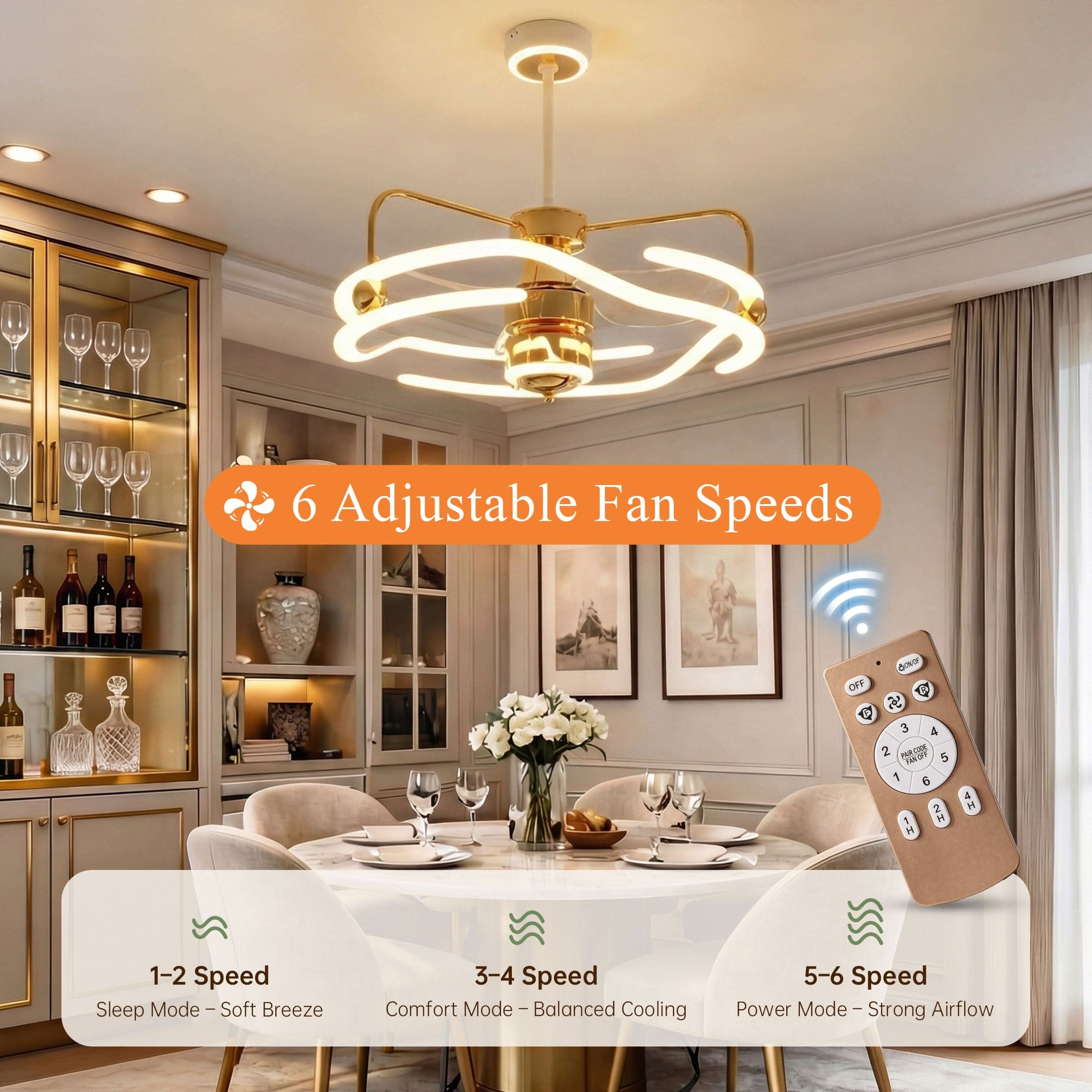 Lightsin Modern Ceiling Fan Light with Remote Control Low-Noise Adjustable Fan Light