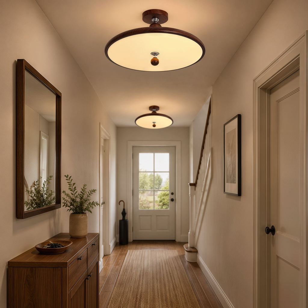 Walnut Two Globe Ceiling Light | Wood Effect Flush Mount