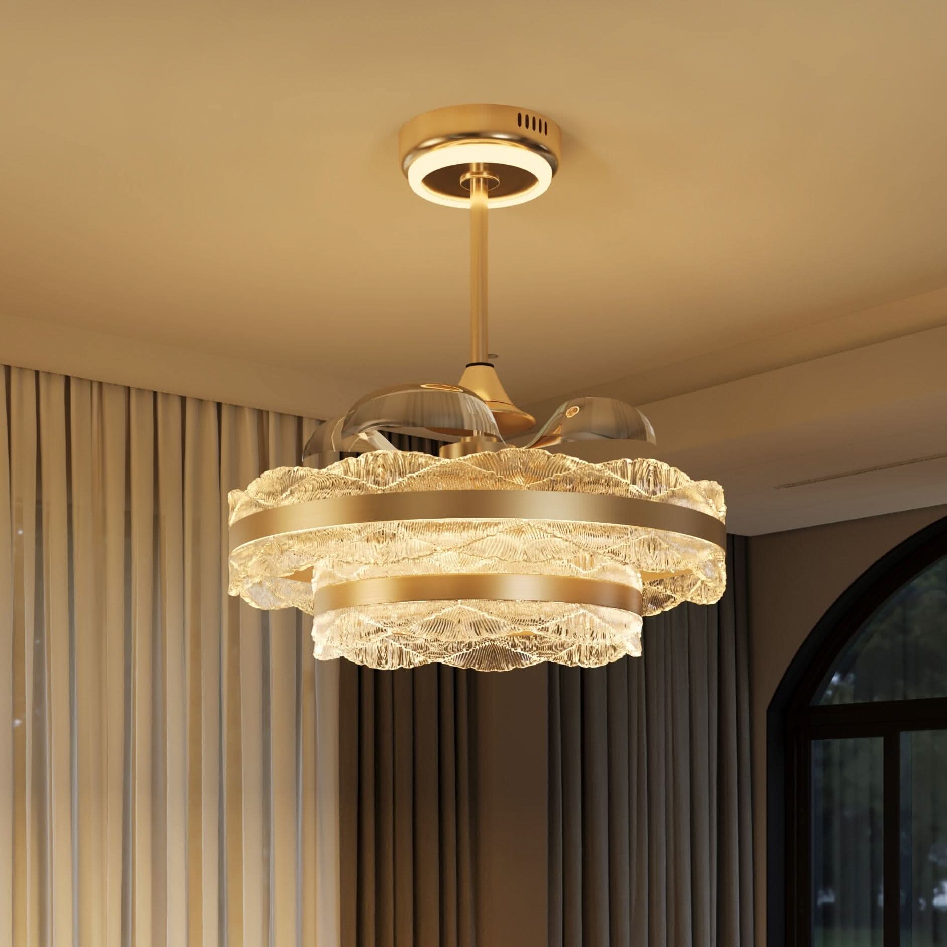 Lightsin Luxury Gold Frame LED Ceiling Fan Light with Retractable Blades