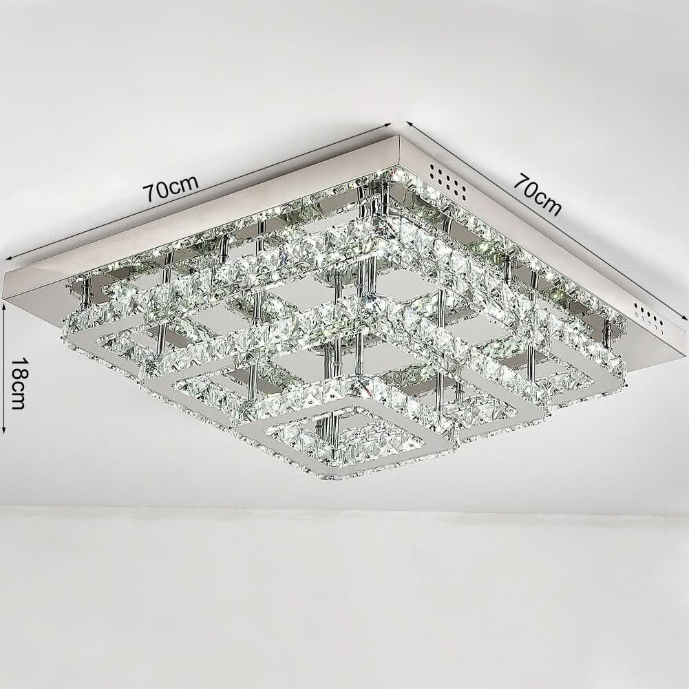 96w LED Ceiling Light 70 x 70 cm Square 3 Tier Crystal Chandelier