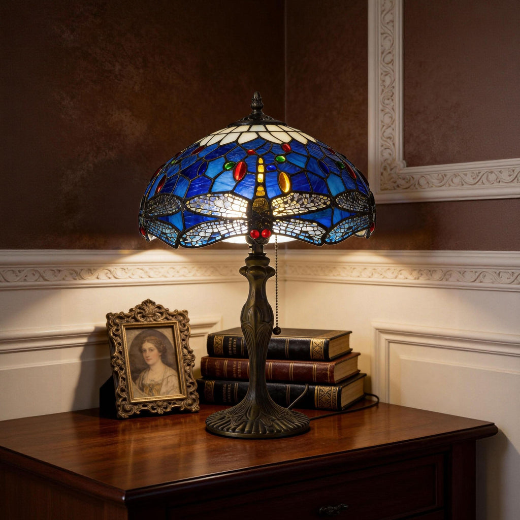 Lightin Tiffany Table Lamp | Handcrafted Stained Glass Dragonfly Series