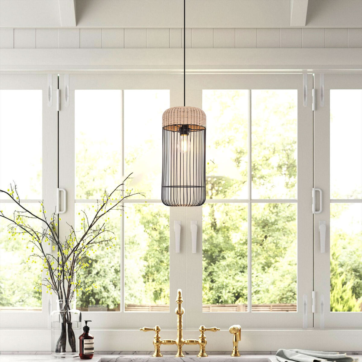 Glyph-Lightsin Woven Rattan Cylinder Pendant Light for Warm and Inviting Spaces