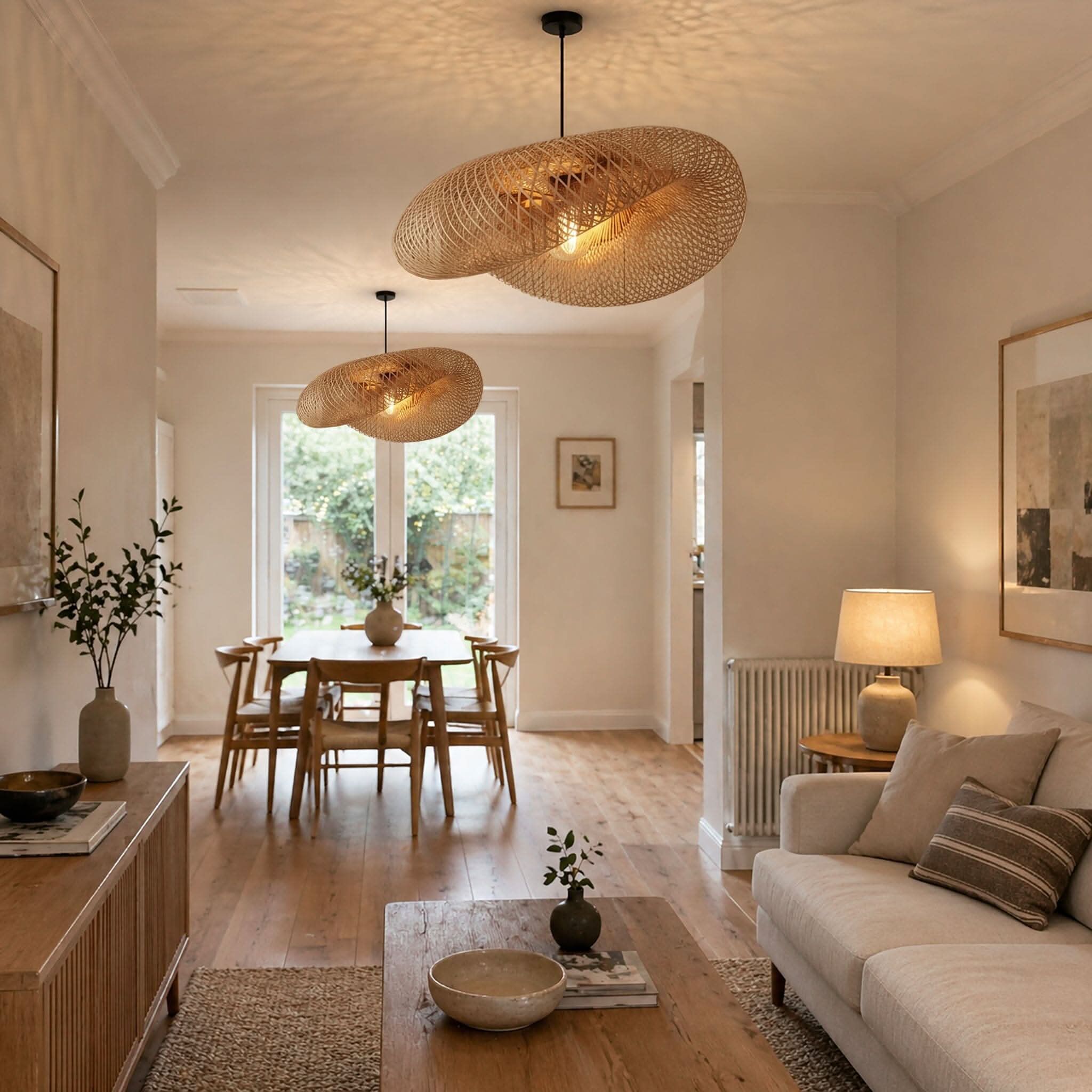 Lightsin Eco-Friendly Handmade Bamboo Pendant Light 60/80cm for Dining Room & Living Room