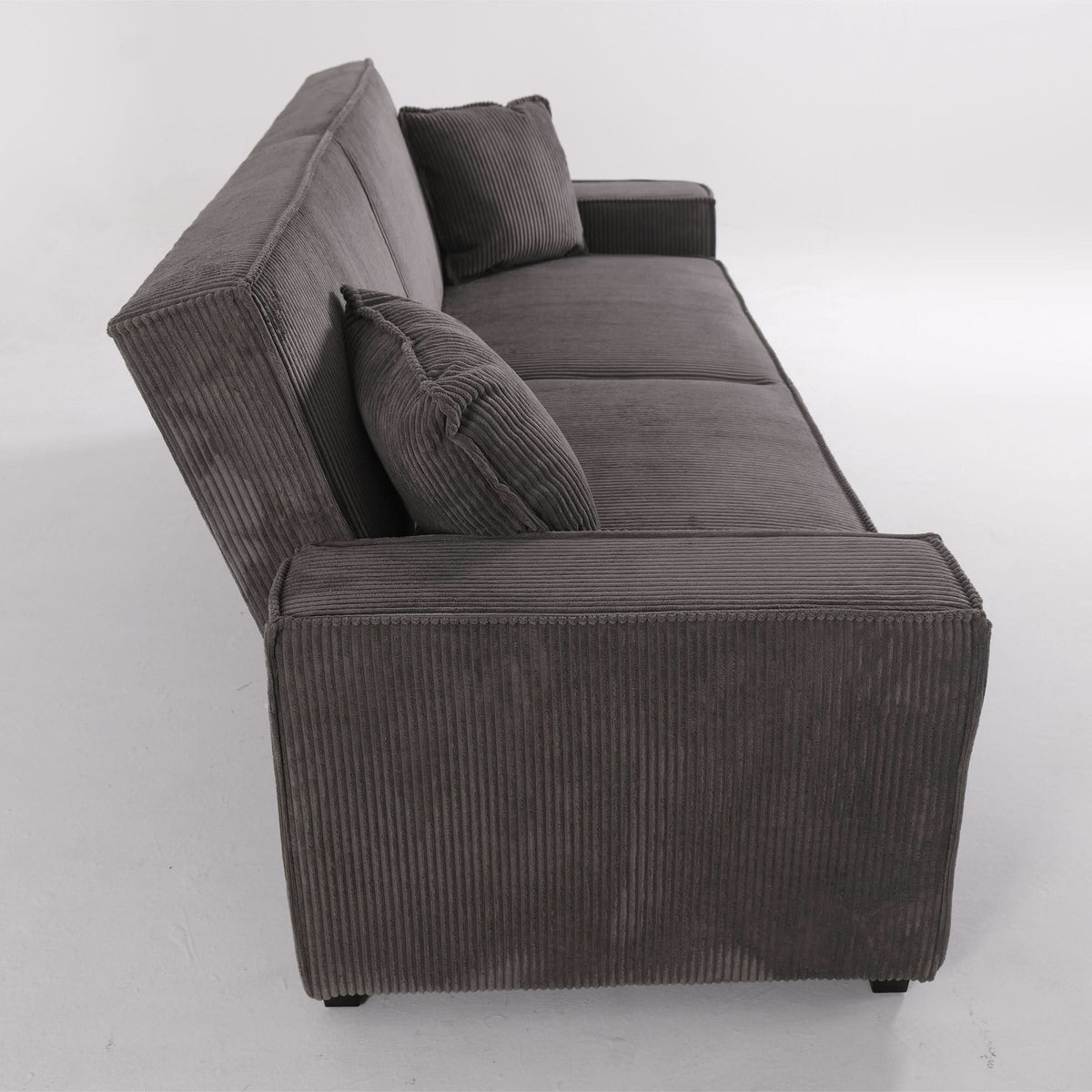 Beige & Grey Corduroy Sofa Bed with Adjustable Backrest and Spring Coil Support