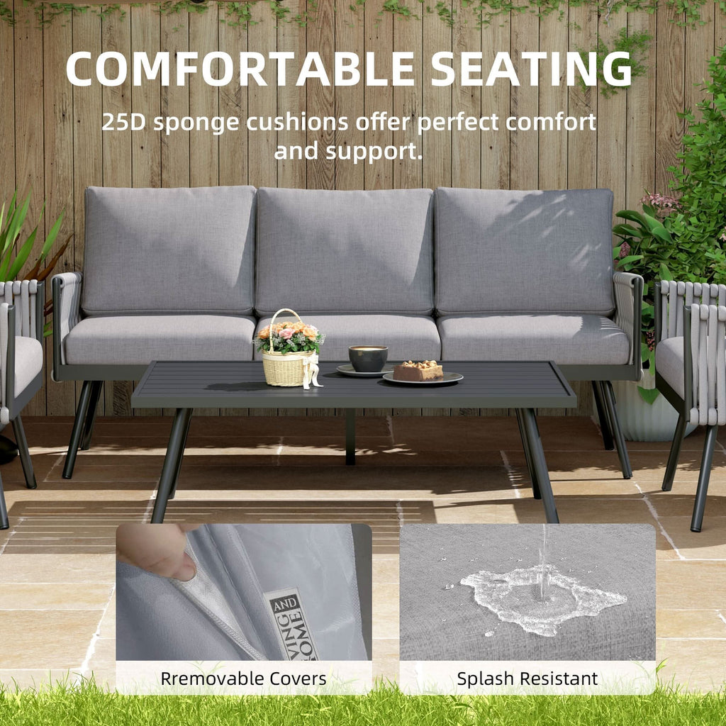 4 Piece Aluminium Outdoor Sofa Set with Glass Table Garden Furniture