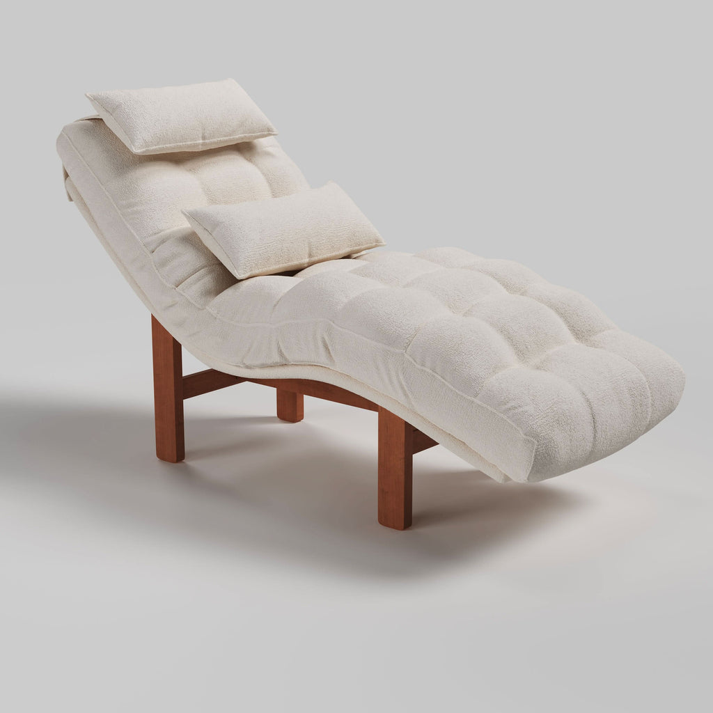 Cottonfy Modern Ergonomic Corduroy Chaise Lounge with Natural Wooden Frame