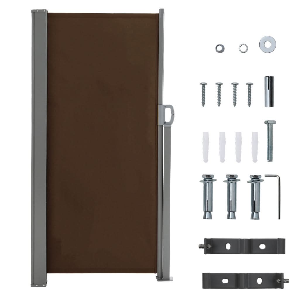 9ft Awning Outdoor Retractable Privacy Side Awning (Grey/Brown)