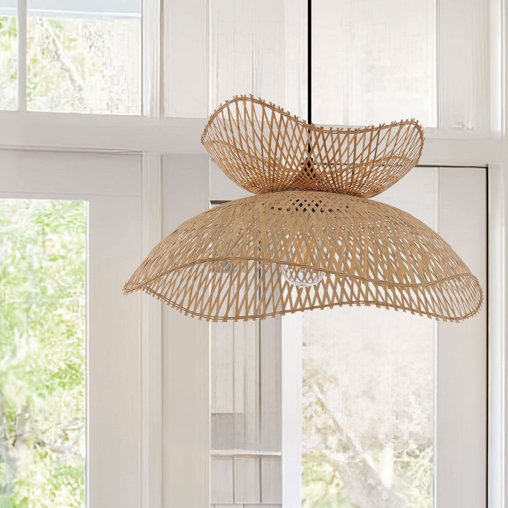 Lightsin Double-Layer Bamboo Pendant Light – Natural Ceiling Pendant Light for Living Room, Dining Area, and Boho Interiors
