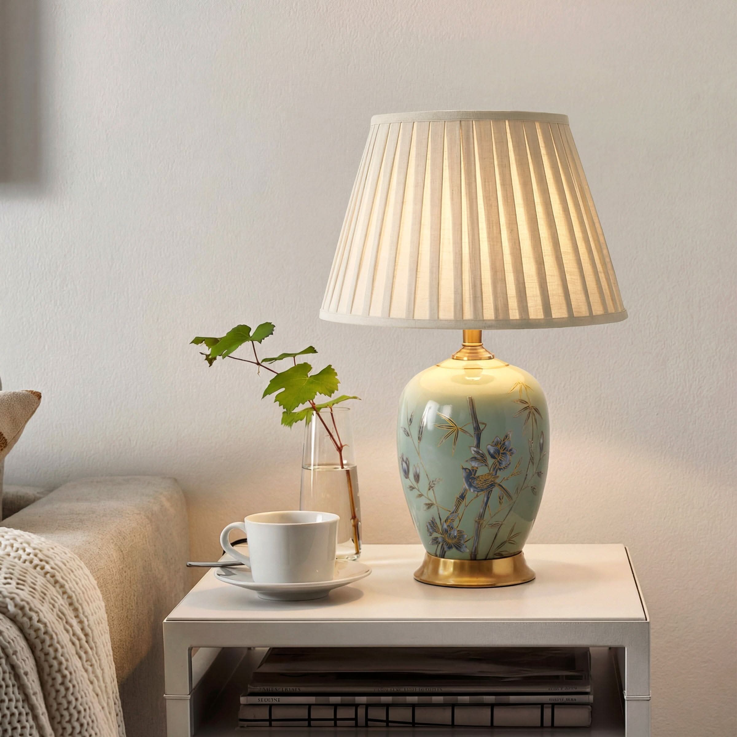 Lightsin Green Bamboo & Bird Ceramic Table Lamp with Seamless Dimming