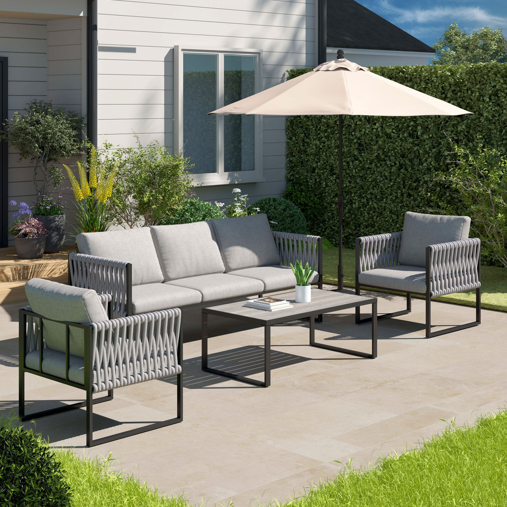 4 Piece Outdoor Garden Sofa Set with Rope Detailing and Sturdy Metal Frame