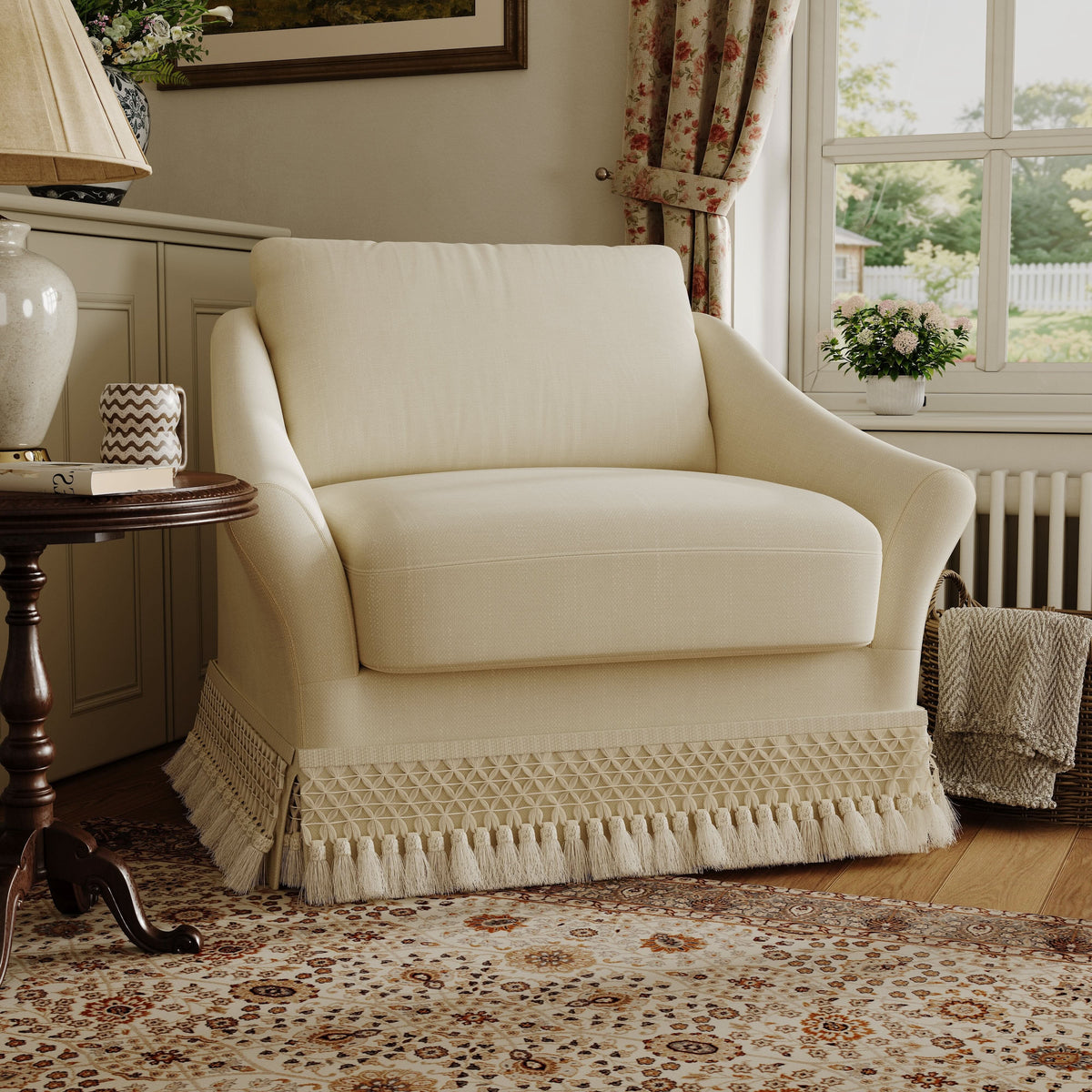 Cottonfy Slipcover Linen Armchair with Fringe