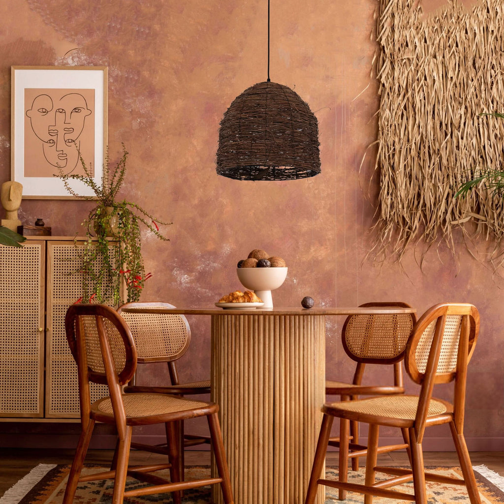 Lightsin Rustic Woven Rattan Dome Pendant Light for Cozy Interiors