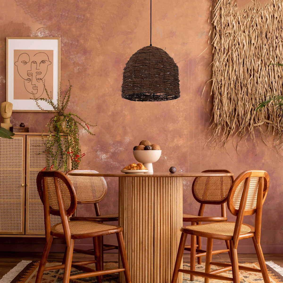 Lightsin Rustic Woven Rattan Dome Pendant Light for Cozy Interiors