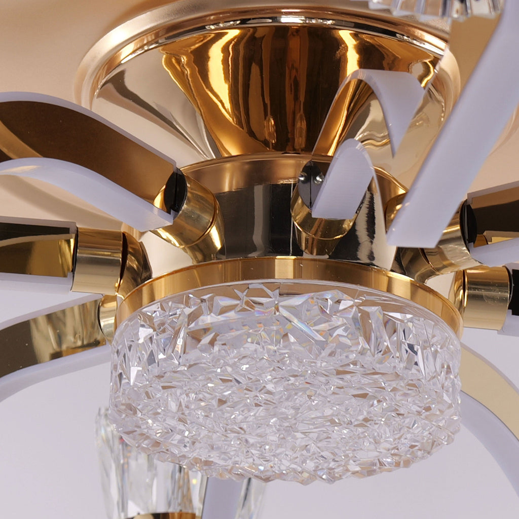 Lightsin Ceiling Fan Light with Gold Copper and Crystal 78cm Elegant Fan Light