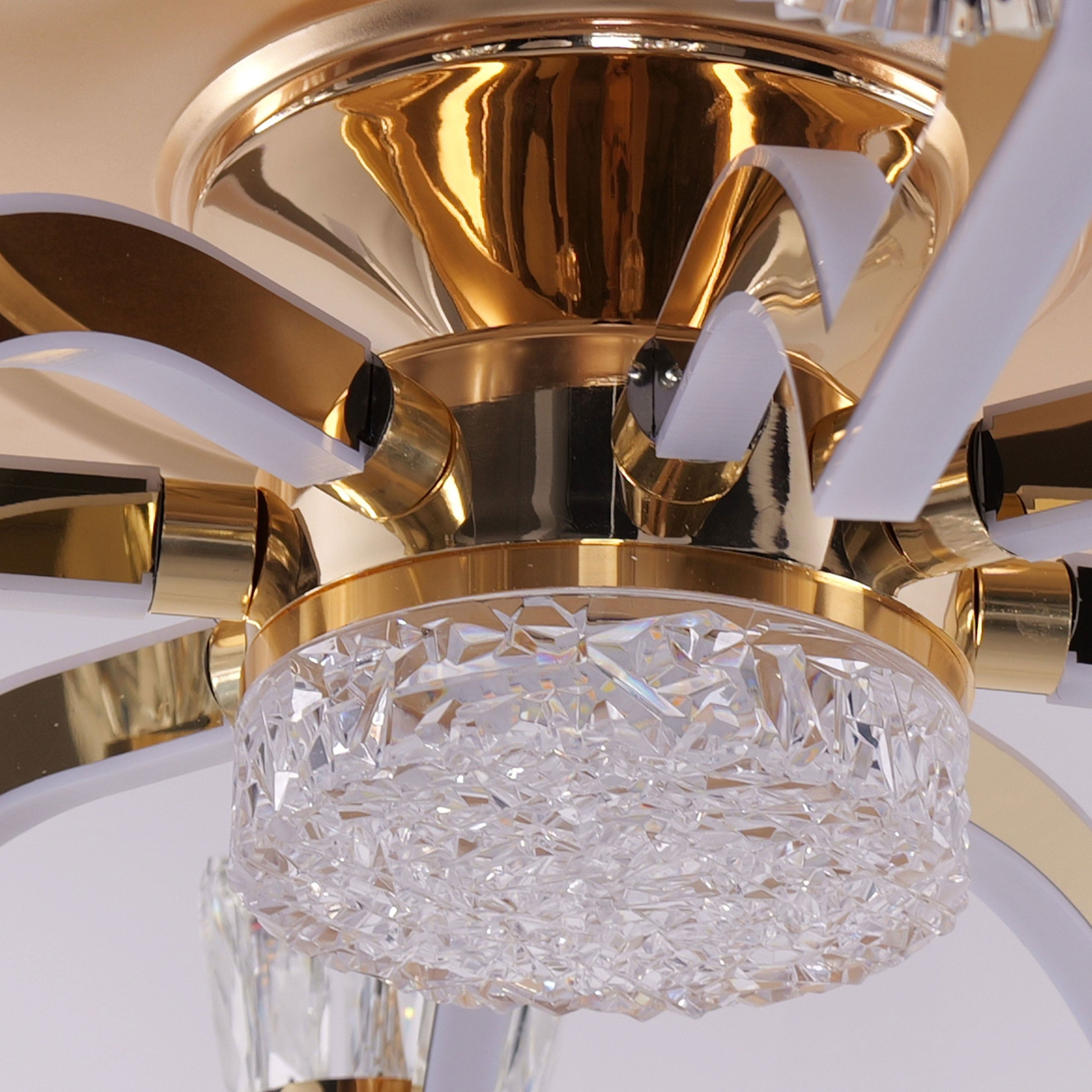 Lightsin Ceiling Fan Light with Gold Copper and Crystal 78cm Elegant Fan Light