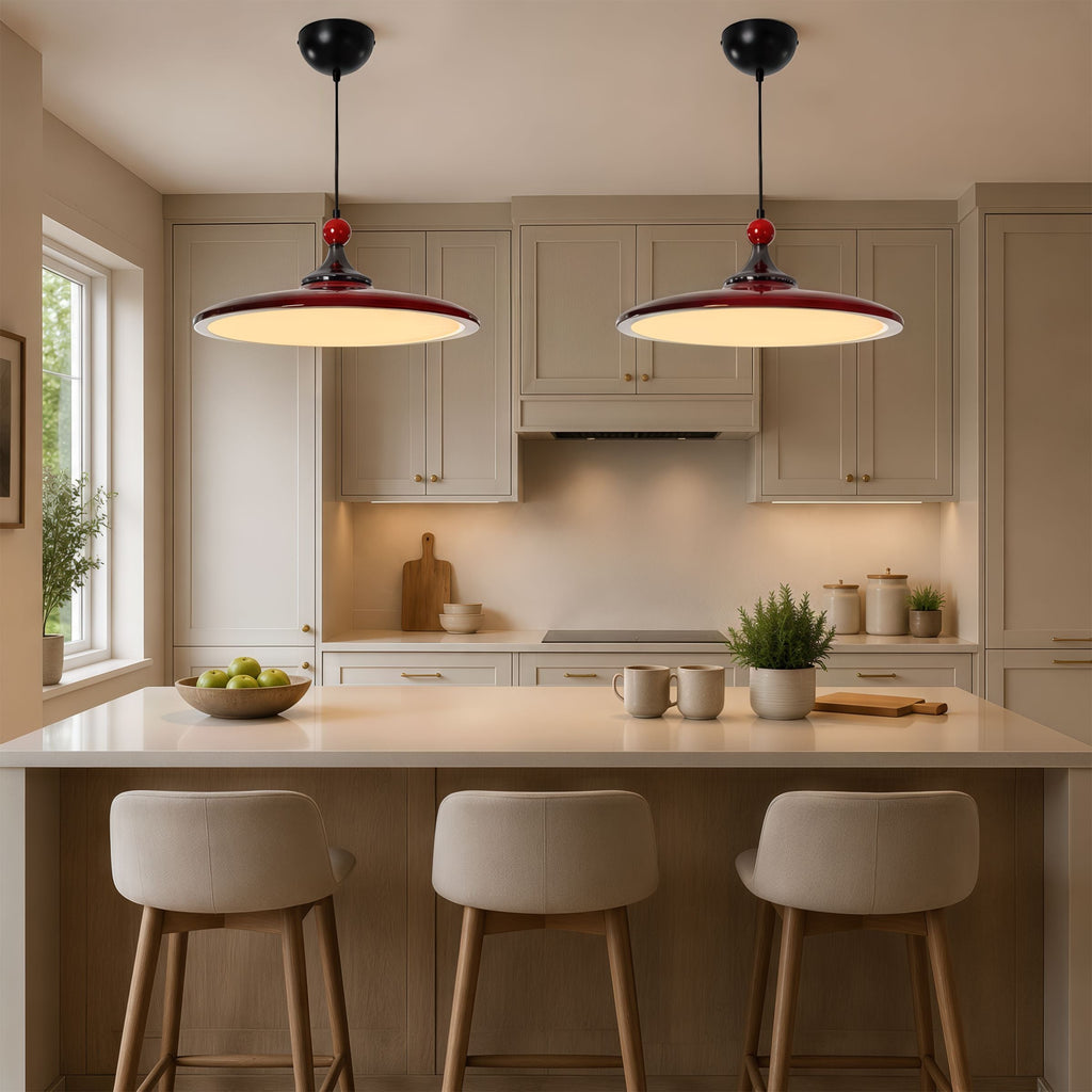 Red Iron Pendant Light | Colour-Changing E27 Ceiling Lamp